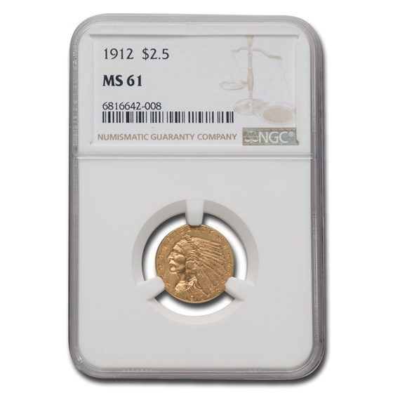 1912 $2.50 Indian Gold Quarter Eagle MS-61 NGC 1912 $2.50 Indian Gold Quarter Eagle MS-61 NGC